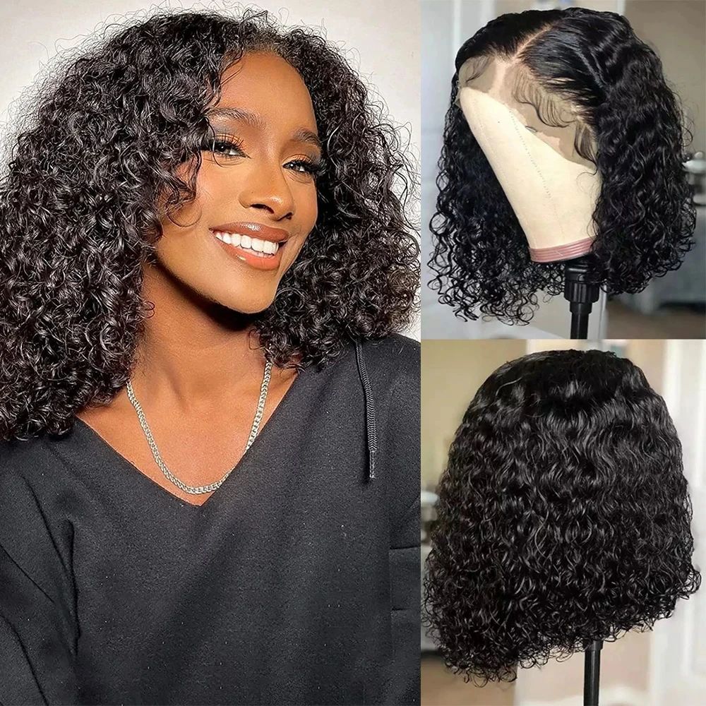 13x4 Short Curly Bob Wig Wet And Wavy Deep Wave Wig 200 Density Malaysian Lace Front Human Hair Wigs For Women 4x4 Frontal Wig