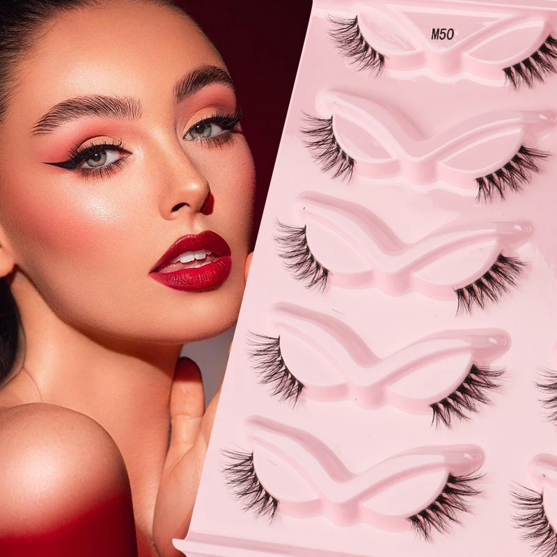 YSDO Faux 3D Mink Lashes 3/5/10 Pairs Natural Half False Eyelashes Fluffy Soft Full Strip Lashes Makeup Fake Cat Eye Lash Cilios