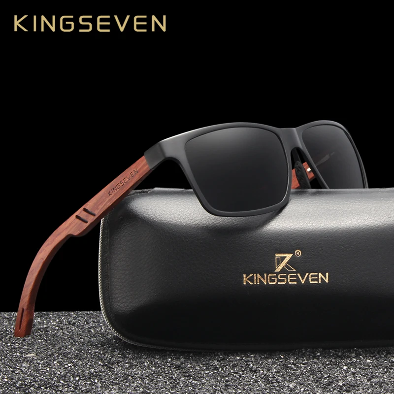 KINGSEVEN-gafas de sol polarizadas hechas a mano de madera Bubinga para hombre y mujer, lentes de espejo para conducir