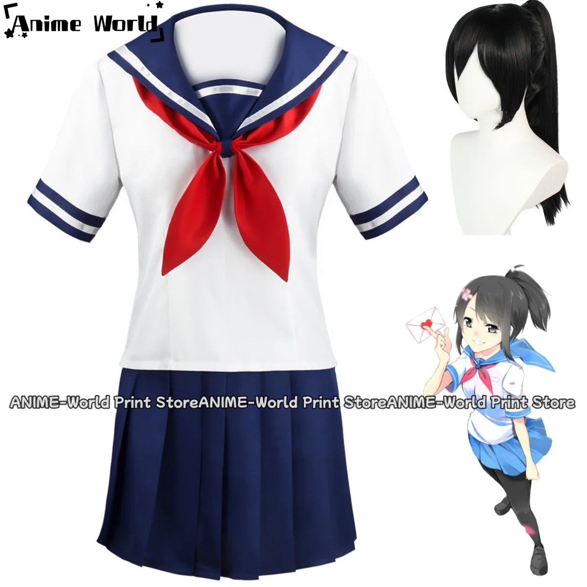 Disfraz de Cosplay de Ayano Aishi para mujer, uniforme escolar japonés JK, falda Sexy, traje Kawaii para Halloween