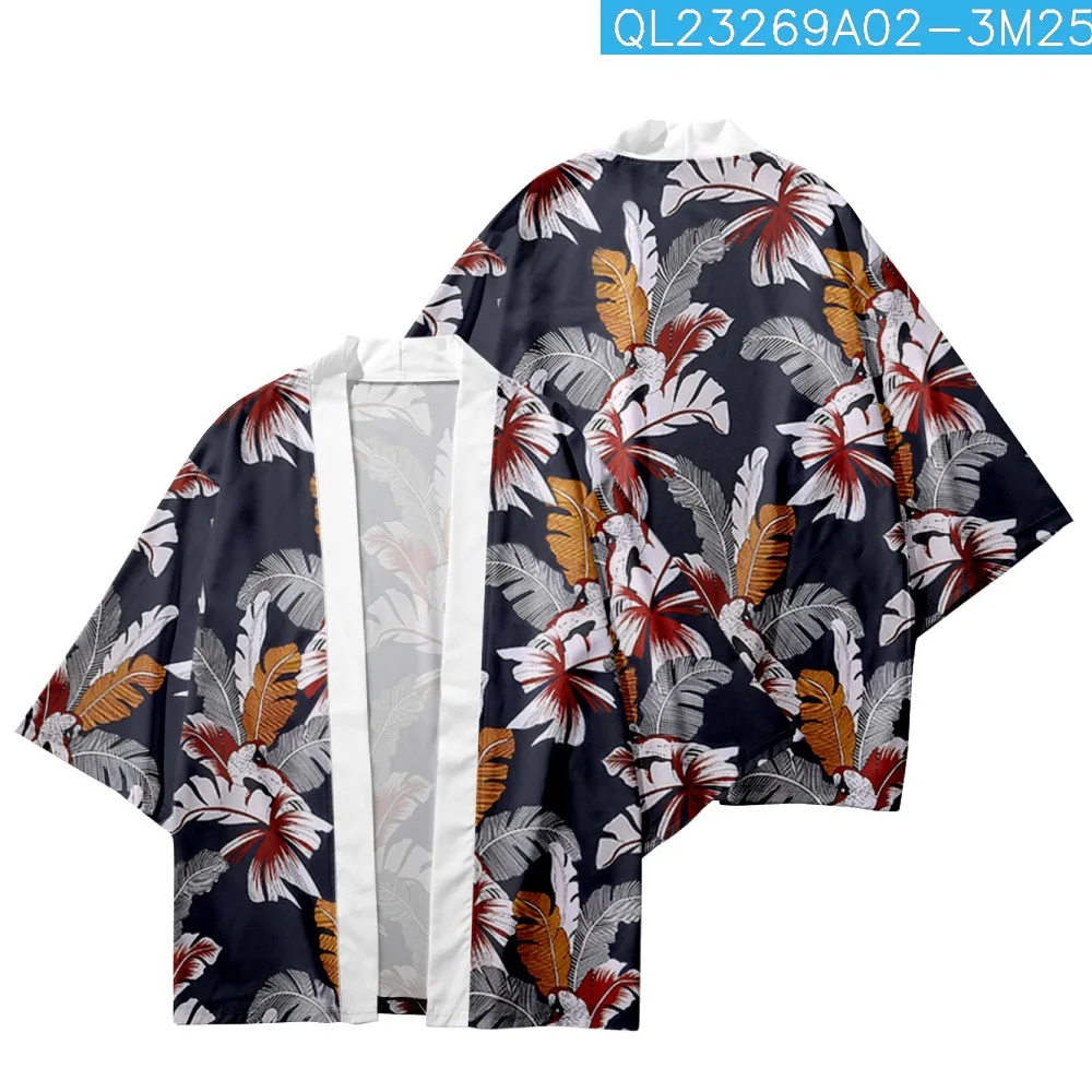 

Japanese Clothes Streetwear Samurai Sleeve Banana Tree Print Traditional Kimono Men Beach Yukata Cardigan Cosplay Haori