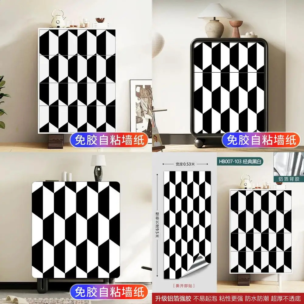 

Black and White Self Adhesive Wallpaper for Refurbishing Wardrobe Cabinet Dormitory Kitchen Renovation Color Change Beautificati