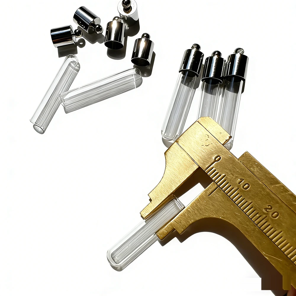 

100pcs/lot 5mm/6mm tube glass Vial Pendant (silver plated cap/mini/charm/ rice/ bottle/miniature/vials)