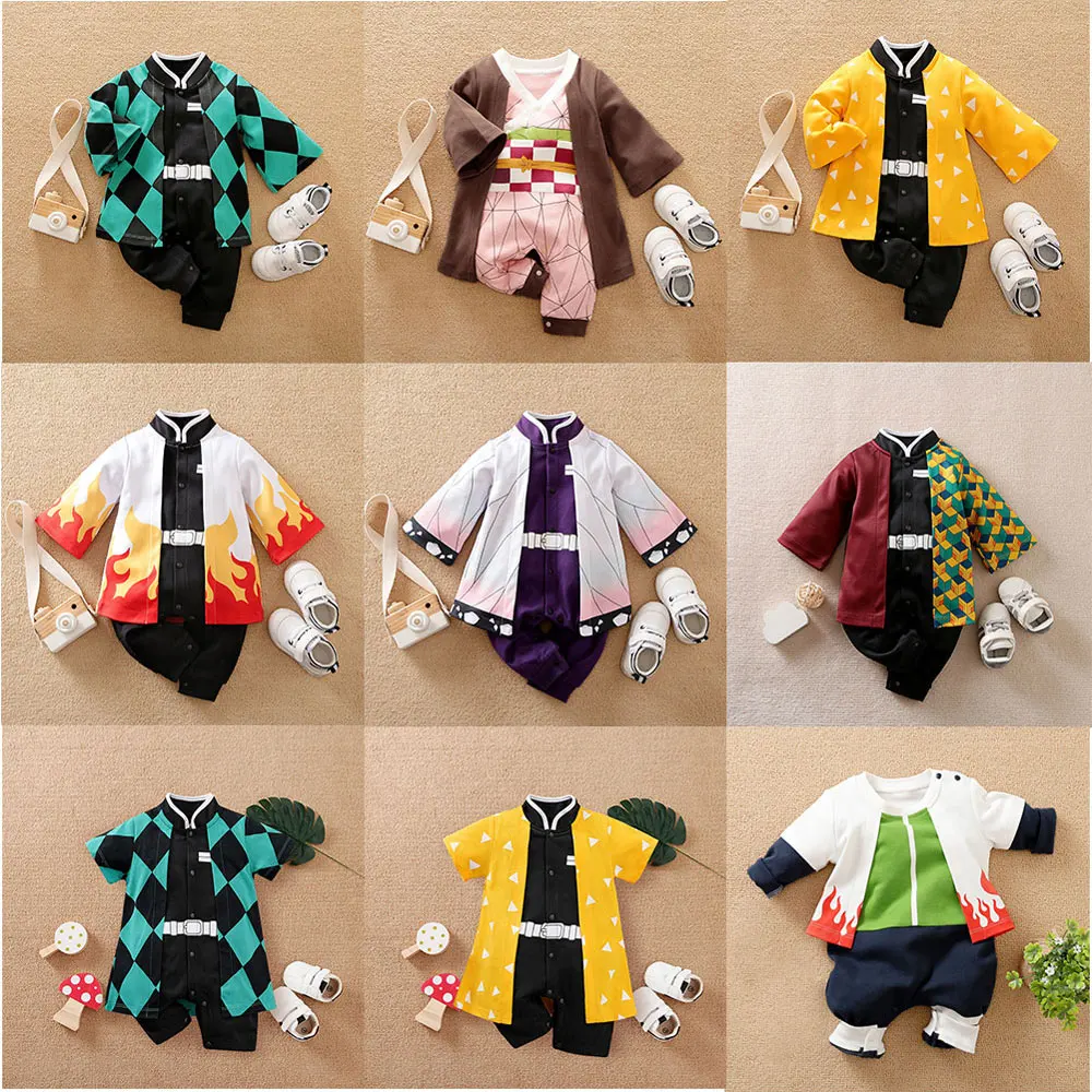 

2025 Holiday Party Demon Slayer Animation Same Clothing For Kids Newborn Infant Cosplay Jumpsuit Toddler Halloween Costume 0-18M