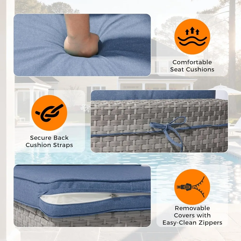 مجموعة أثاث الفناء المعياري ذات 6 مقاعد - أريكة مقطعية من الخيزران للأماكن الخارجية مع وسائد سميكة مقاس 4 بوصات، وروطان من البولي إيثيلين مزدوج الخيوط. #6