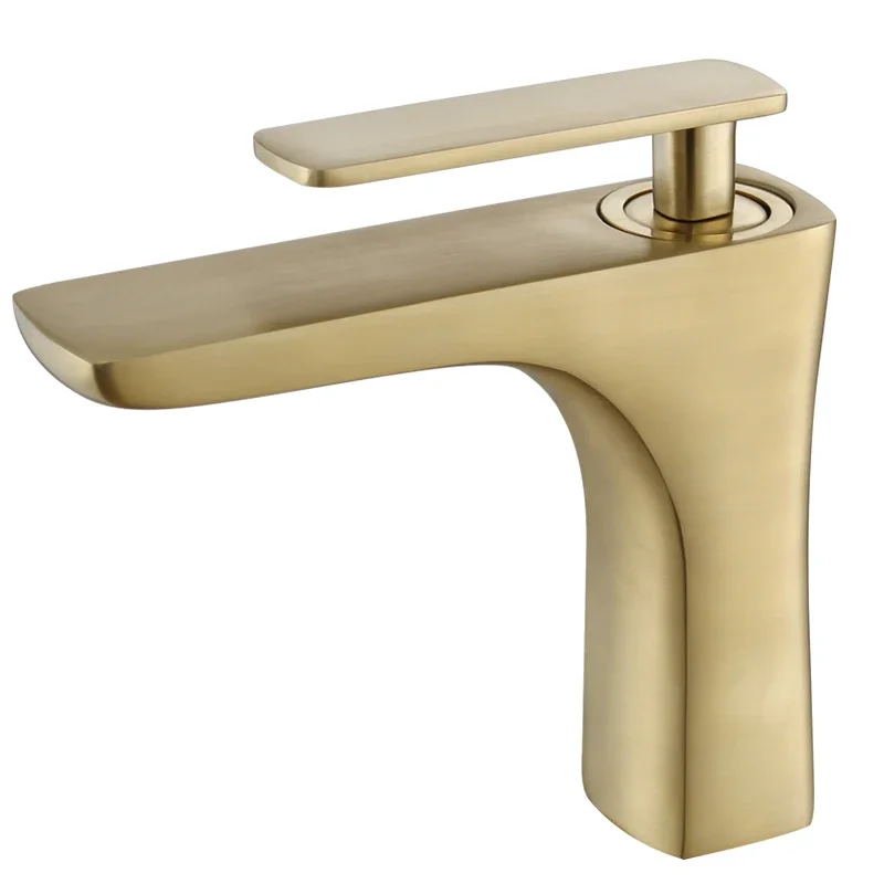 Brushed gold all-copper washbasin, hot and cold faucet, hand washbasin, bathroom table and lower basin