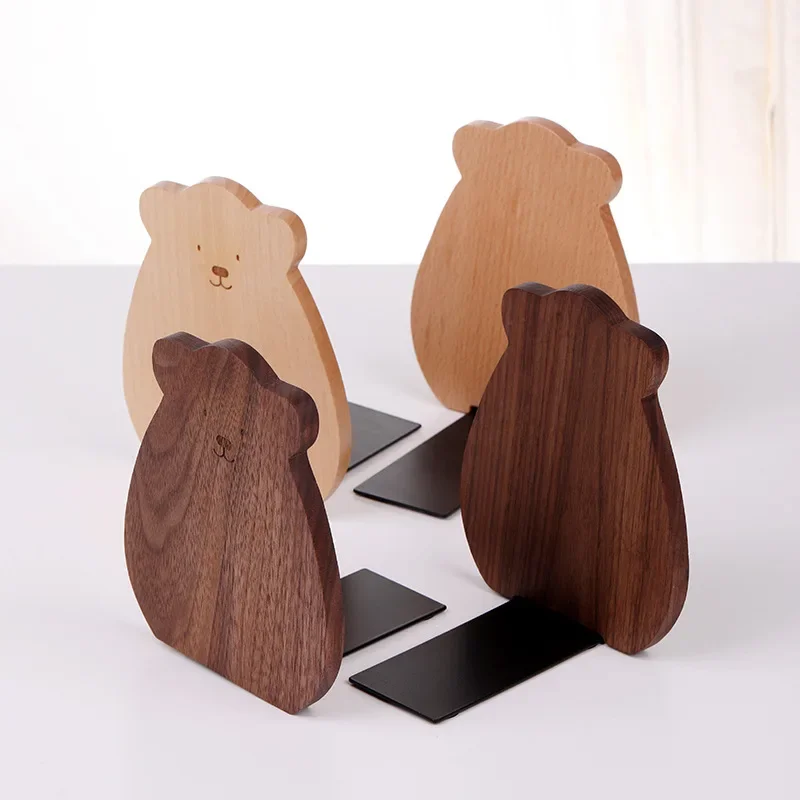 

1pc Walnut Wood Bookends L-shaped Desk Organizer Desktop Book Holder School Stationery Office Accessories Nature Wood Book Stand