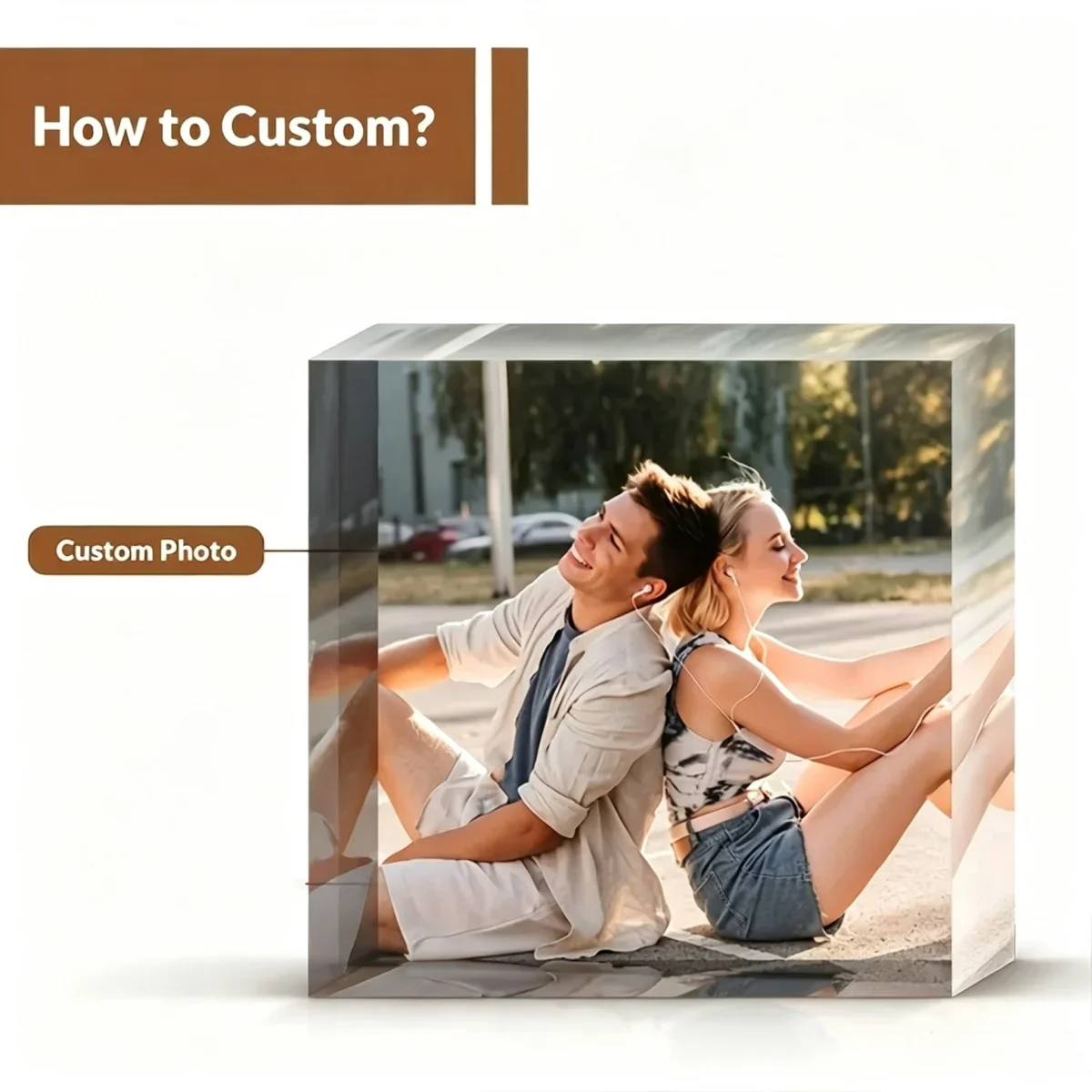 A Custom Acrylic Desktop Decoration with Personalized Photo Options, Including Artistic Images, Couple Portraits