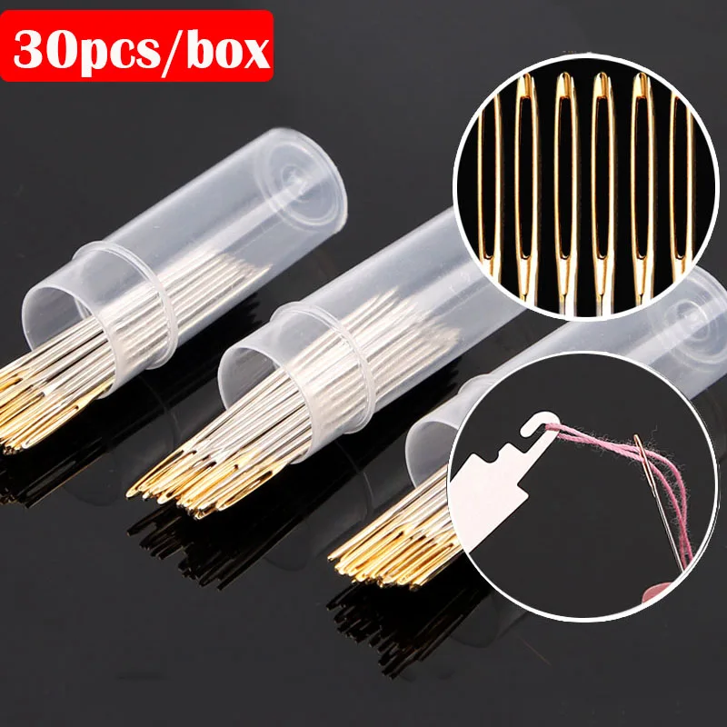 30 Stks/doos Borduren Naalden 3.4Cm-4Cm Threading Hulp Roestvrijstalen Naald Voor Naaien Huishoudelijke Diy Craft Cross stitch Tool