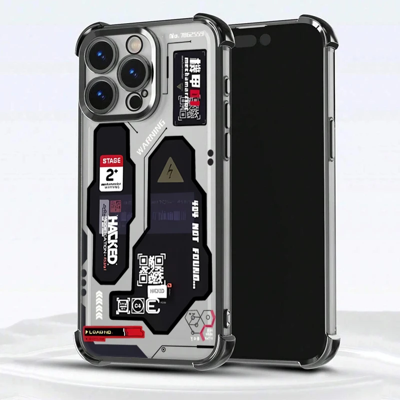 Mecha-Style الكتابة على الجدران مطلي وسادة هوائية جراب هاتف آيفون 11 12 13 14 15 16 17 برو ماكس زائد 17 غطاء سيليكون واضح الهواء