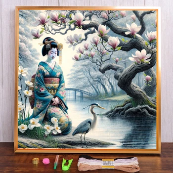 일본 여성 크로스 스티치 풀 키트, DIY 자수 바느질 수공예 수공예 페인팅, 성인용 홈 데코 쥬얼리 