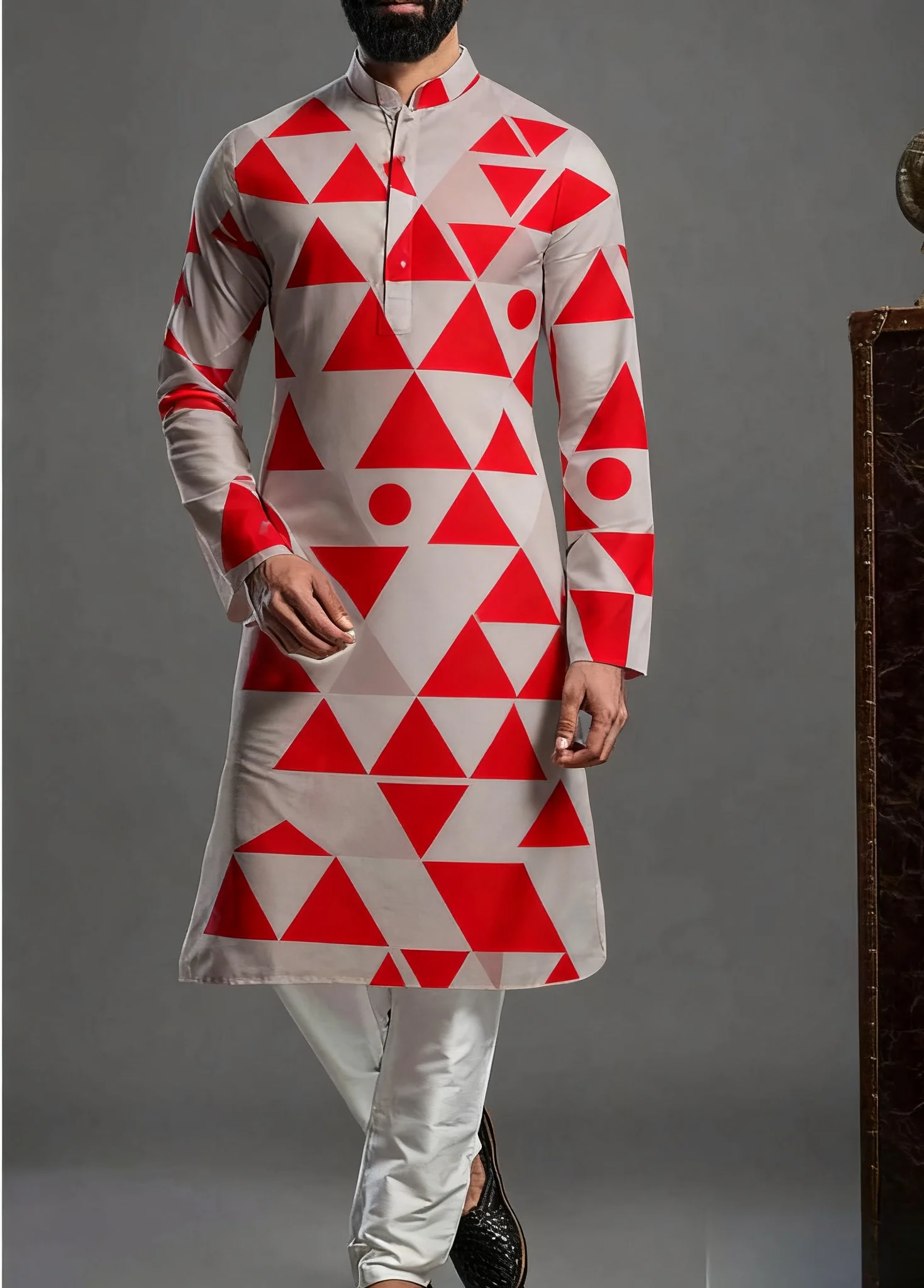 2025Kurt men's digital print pattern kurta vardha fashionable casual fit regular robe suitable for all occasions