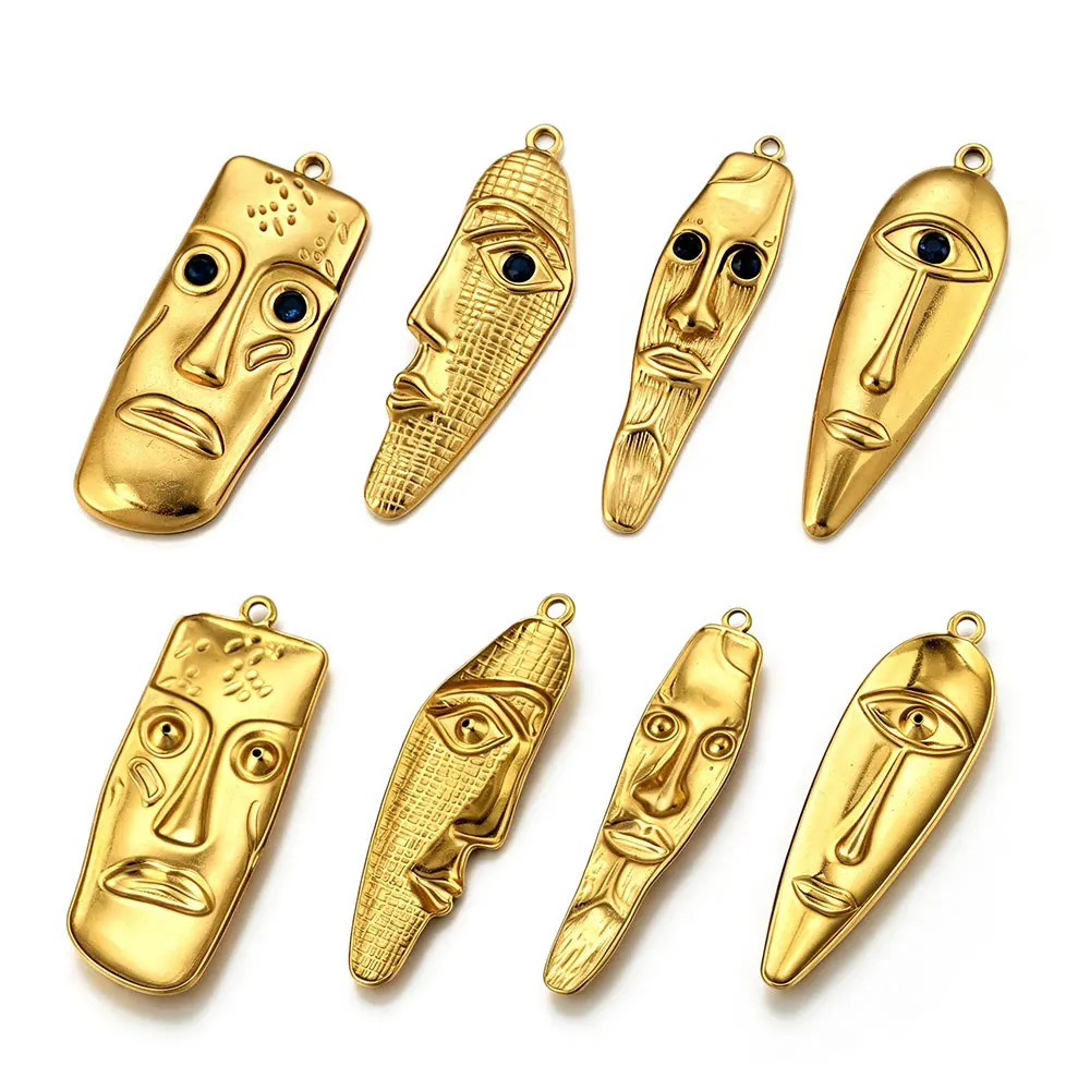 5pcs Waterproof 304 Stainless Steel Pendants 18K Gold Plated Blue Rhinestone Evil Eye Human Figure Shape Charms For DIY Necklace