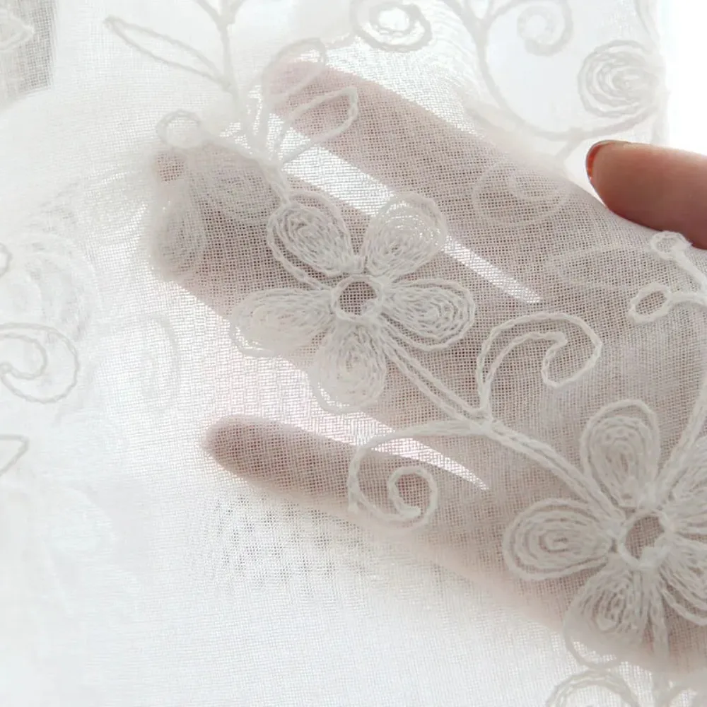 White Embroidered FLoral Tulle Window Curtains for Living Room Linen Sheer Voile Curtain For Bedroom Kitchen Drapes Blind Door
