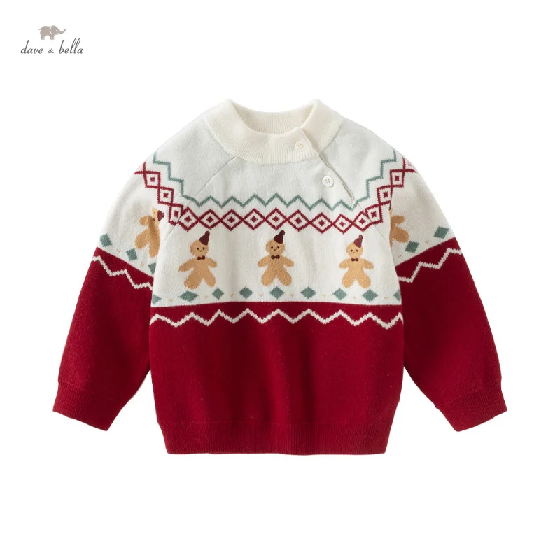 Dave Bella 2024 New Winter Boys Girls Baby Children Top Knitted Sweater Pullover Fashion Casual Cute Gentle Knitwear DB4243411