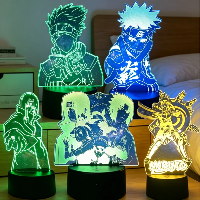 Lámpara Nocturna LED de Anime Uzumaki Naruto, Juguetes con Luz Nocturna para Dormitorio Infantil de Akatsuki Kakashi Hatake, Lámpara Decorativa 3D de Itachi Uchiha