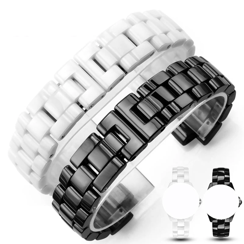 For J12 ceramics wristband high quality women\'s men\'s watch strap Fashion bracelet black white 16mm 19mm bands