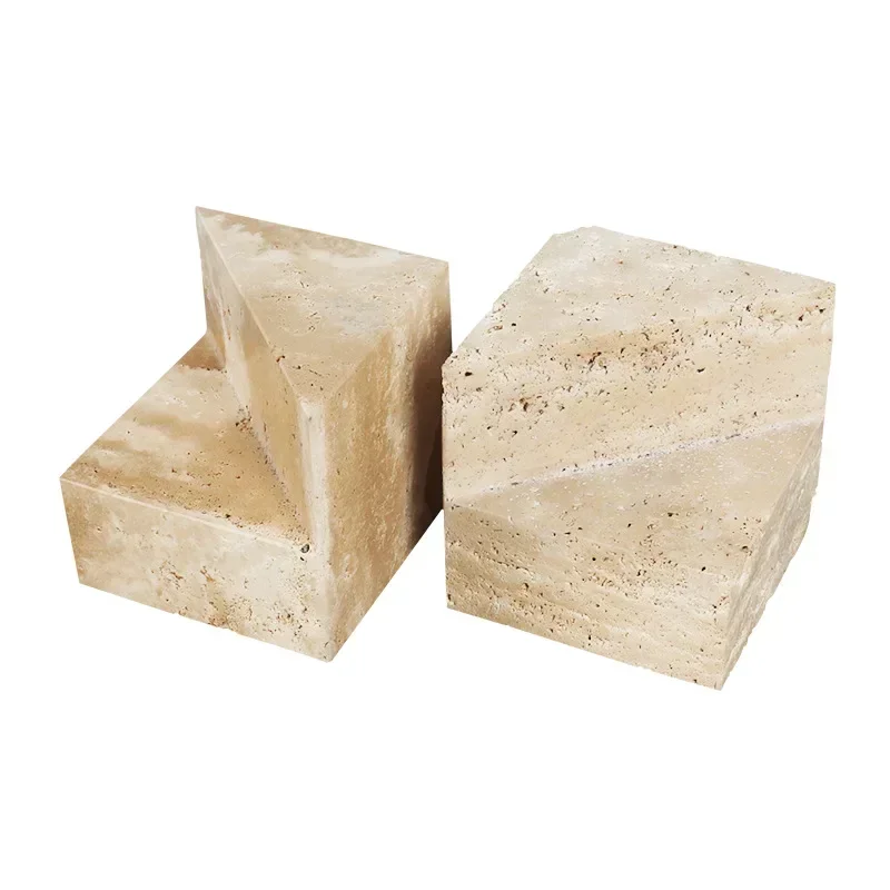 Natural Yellow Beige Travertine Marble Stone Bookends Book File Home Desktop Ornaments