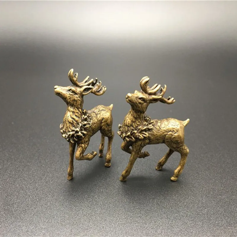 2 Pack Elk Statue Reindeer Statue Miniature Copper Deer Sculpture Christmas Gift Home Decor Nordic Tabletop Garden Decor