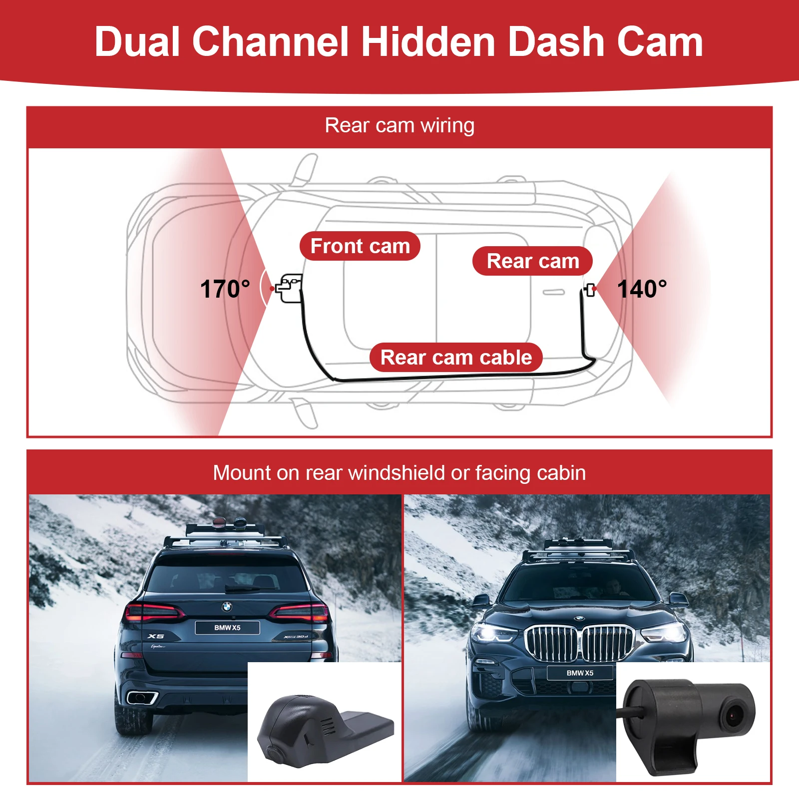 Adinkam 4K Dual Lens Hidden Dash Cam Car DVR with WIFI for F Chassis 1-7 & M Series