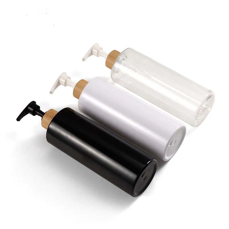 300/500ML Bamboo Pump Dispenser Bathroom PET Dish Soap Bottle Lotion Refillable Shower Gel Liquid Frosted Container