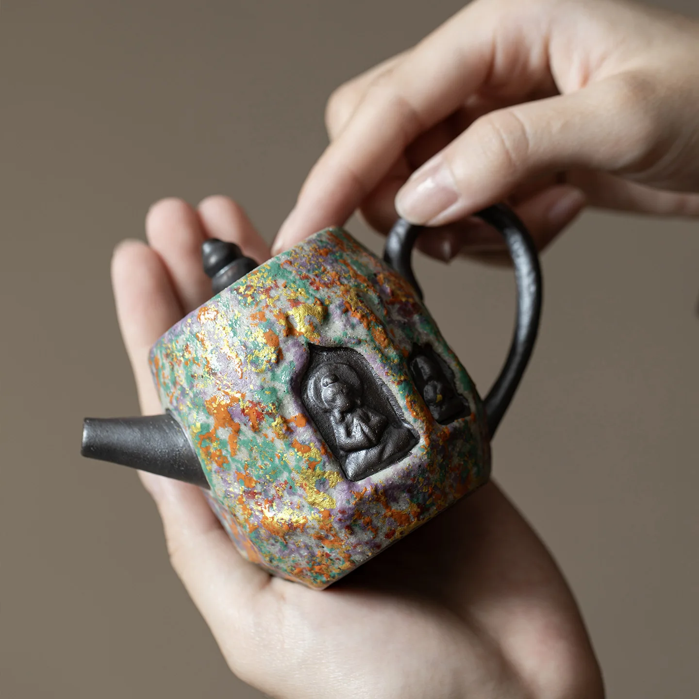 Dunhuang Enlightenment Seven Colors Old Rock Clay Teapot Household Handle Retro Coarse Pottery Tea Kettle Tea Infuser