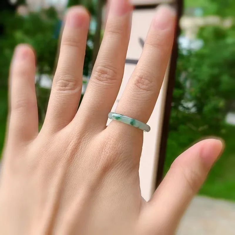 Natural 100%real green Myanmar jadeite ring, handmade sculpture simple jade ring, women party wedding jewelry gift rings for men