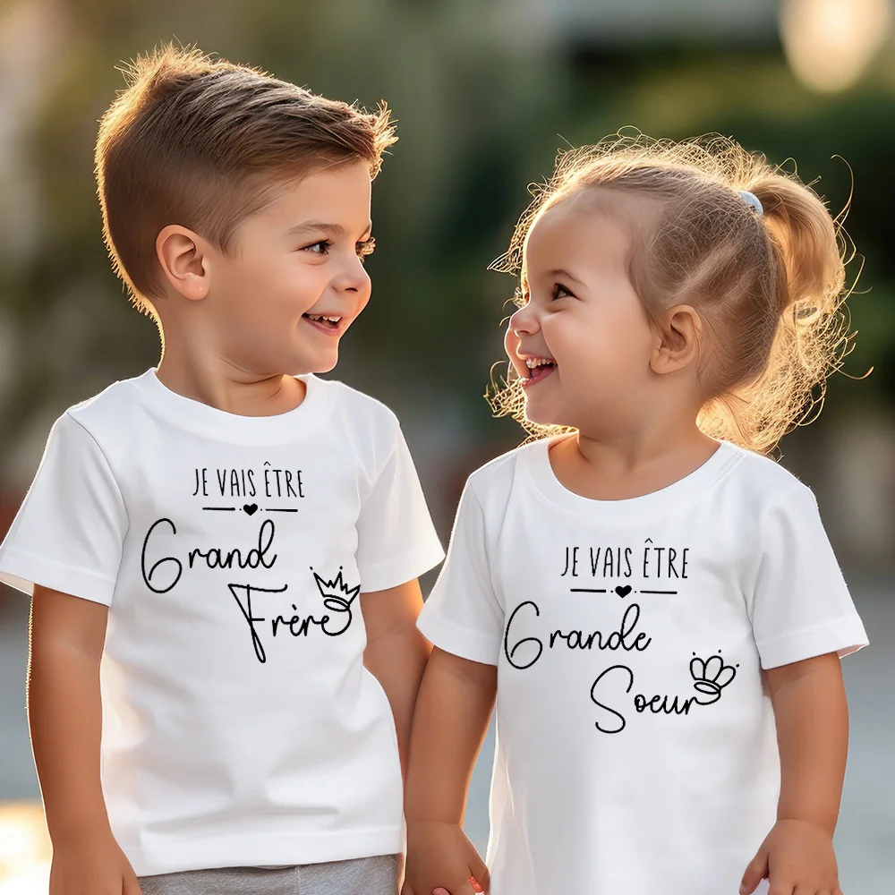 

I Am A Big Brother & Big Sister Print T-shirt Pregnancy Announcement Boys Girls Shirt Kids Summer Clothes Child Short Sleeve Top