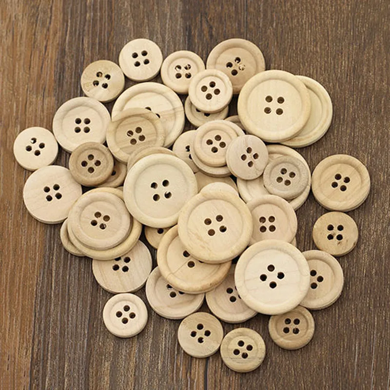 100pcs 15/20/25mm 4-Holes Nature Color Wooden Buttons For Craft Round Sewing Button Scrapbook DIY Home Decoration Accessories