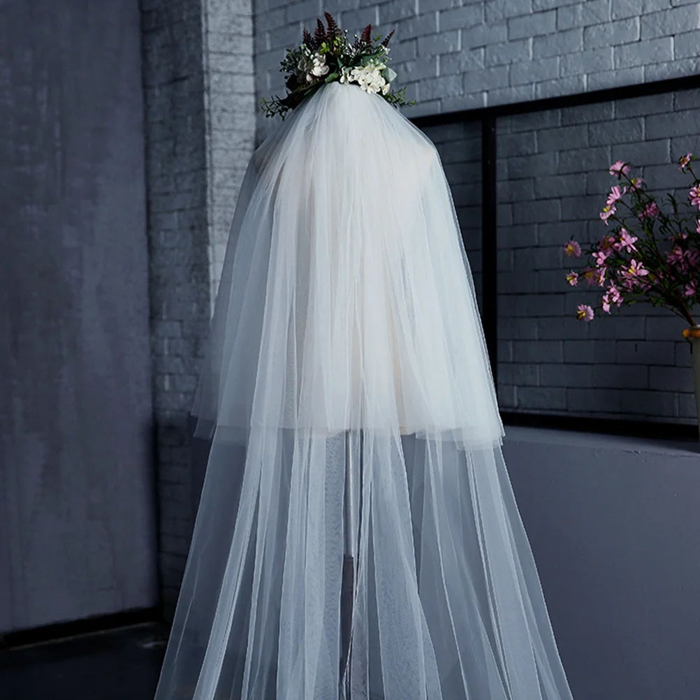 

Cathedral Two Tier Long Wedding Veil Pure White Bridal Veils Comb Floor Veil for Bride Elegant Flowing Wedding Accessories