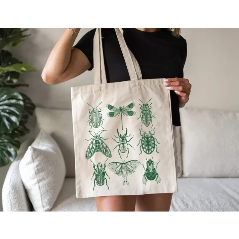 Vintage Style Bug Tote Bag Beetle Butterfly Moth Insect Tote Nature Lover Gift Gardener Gift Christmas Gift Holiday Shopping Bag