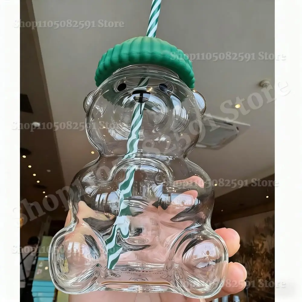 

2025 New Glass Bear Cup-Bear Straw Cup,Cute Baby Straw Cups Glass, Honey Bear with Straws Cute Mugs for Coffee Drinks 20oz
