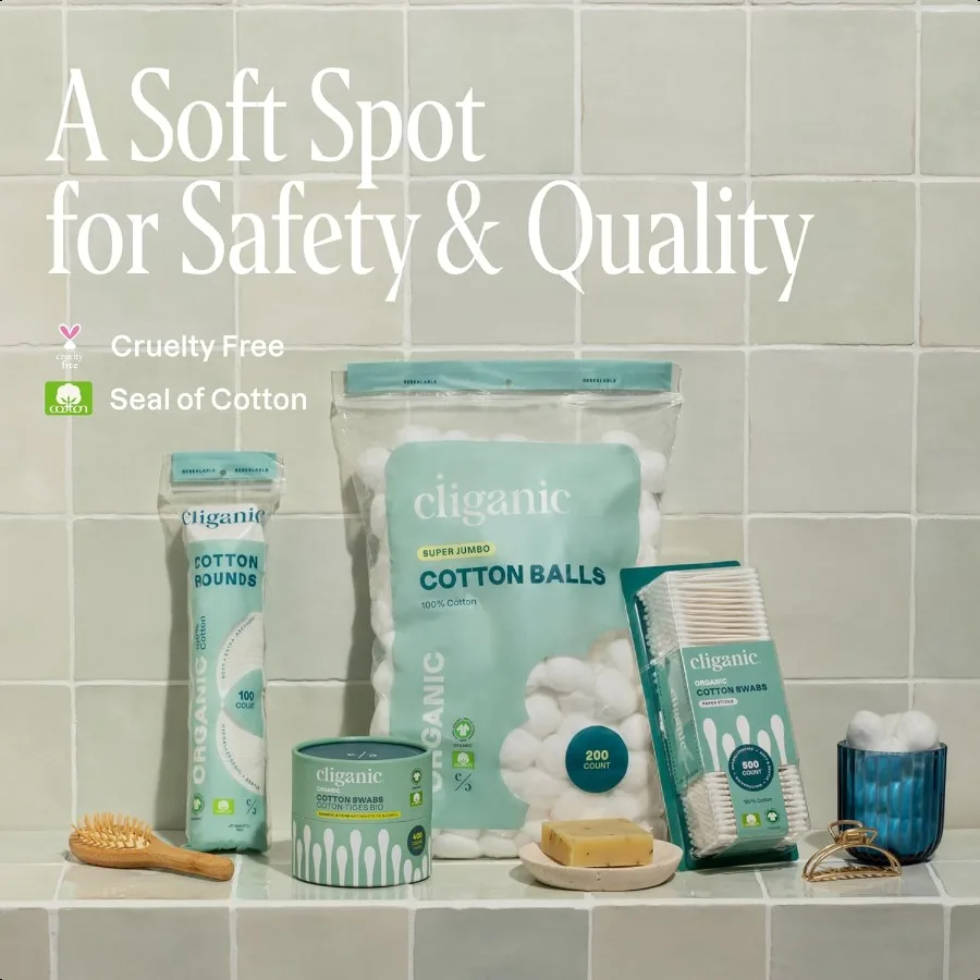 Cliganic Redondas de algodón premium para rostro 300 almohadillas desmaquillantes hipoalergénicas sin pelusa 100 algodón puro (envase puede Va
