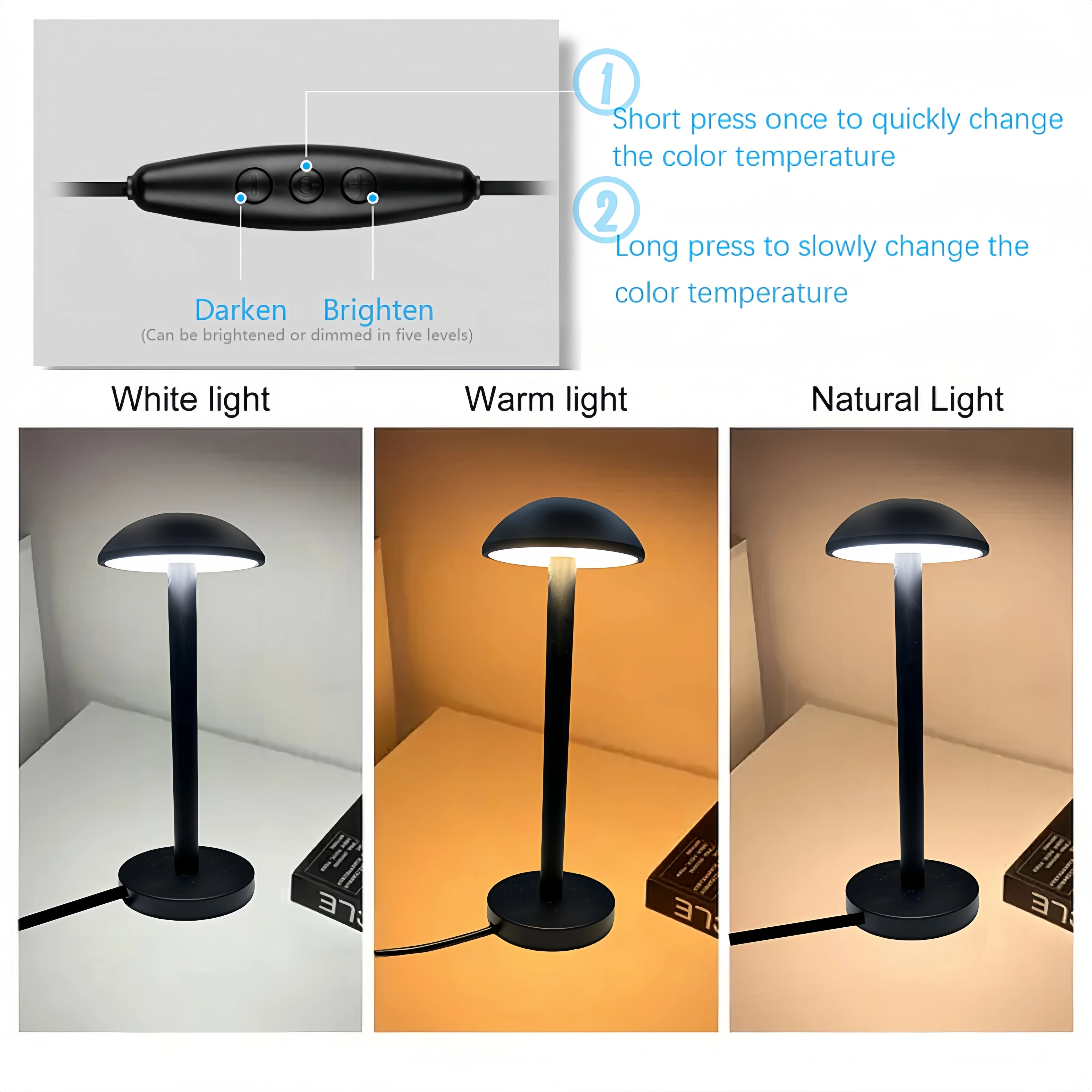 USB Mini Table Lamp Trichromatic Dimming Living Room Atmosphere Home Lamps Eye Protection Night Light Girl Bedroom Bedside Decor