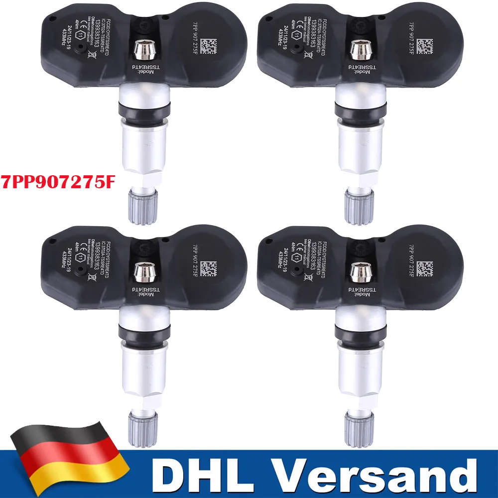 Image of 4 Stück Neue Qualitäts-TPMS-Reifendrucksensoren 7PP907275F für Audi A4 A6 Q7 A8 R8 Porsche Boxster 911 918 991 997 981 Cayenne Cayman Panamera S VW Touareg Phaeton 433MHZ Reifendruckkontrollsystem