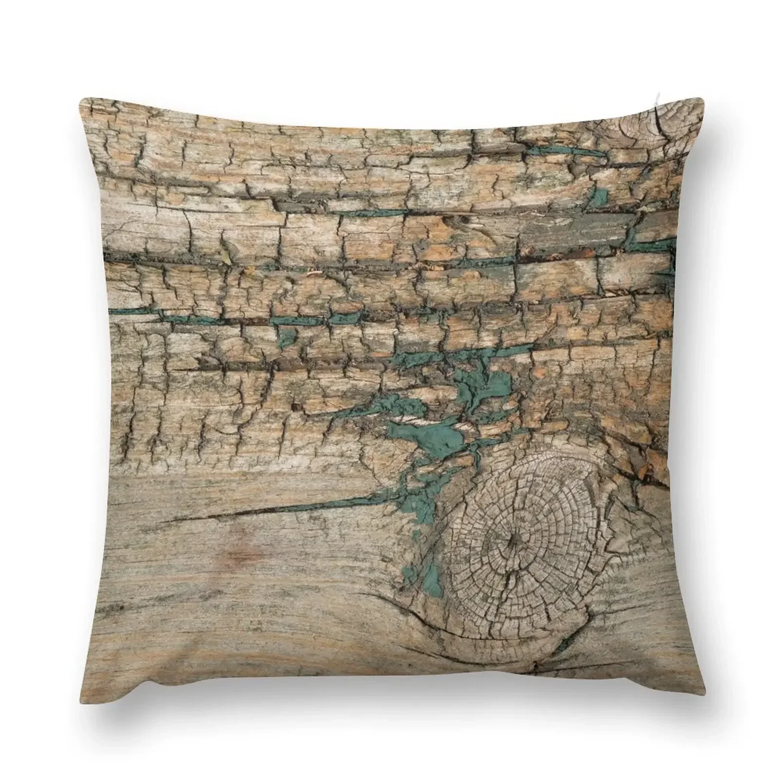 Rustic Wood Ages Gracefully - Beautiful Weathered Wooden Plank - knotty wood weathered turquoise paint Throw Pillow