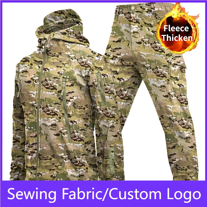 

Men's Set Tactical Jacket Fleece Lined Pants Winter Snow Ski Water Resistant Softshell Coats Multi-Pockets Outdoor Sports Pants