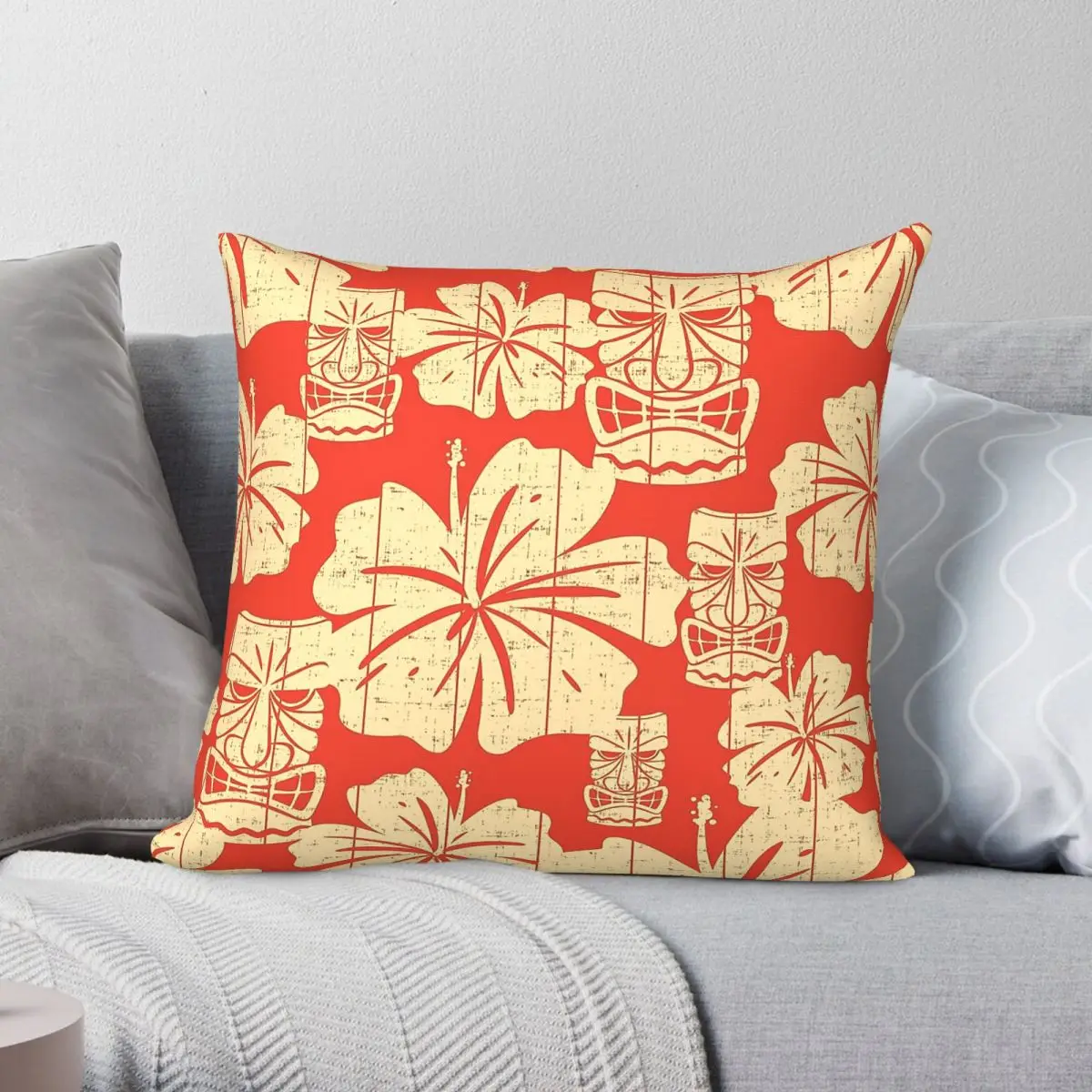 Hawaiian Tiki Masks Square Pillowcase Polyester Linen Velvet Pattern Zip Decor Room Cushion Cover 45x45