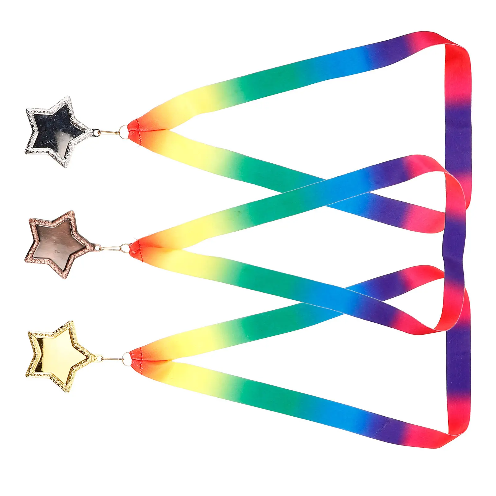 3pcs Sports Award Medals, Metal Star-Shaped Pentagram with Ribbon, Versatile for Kindergarten Competitions