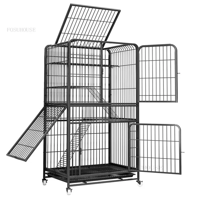 Modern Wrought Iron Cat House Indoor Household Large Capacity Cages Two Layers Luxury Cat Villa