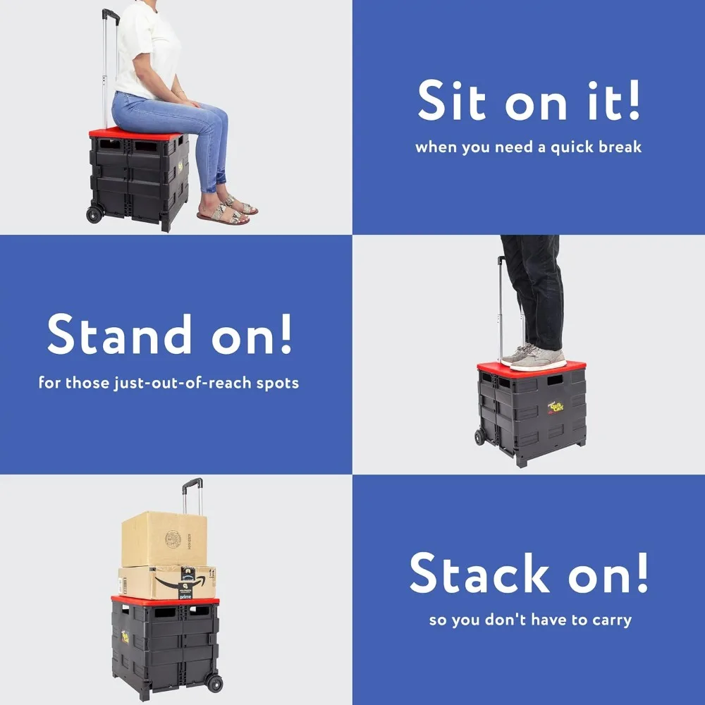 Opvouwbare rolkrat met wielen, capaciteit van 80 lbs, robuust kunststof, rood - opvouwbaar voor eenvoudige opslag