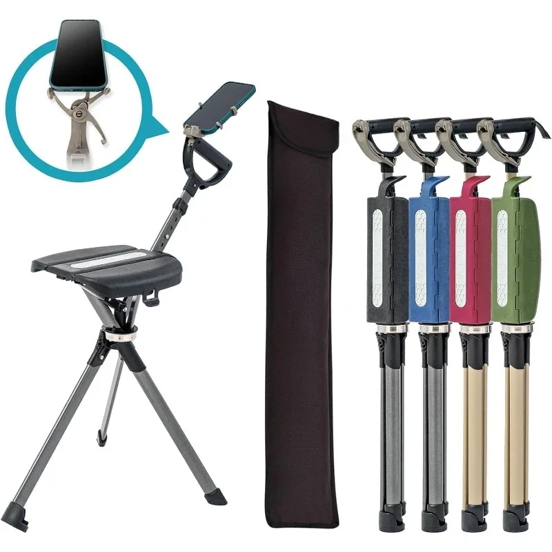 Portable Trekking Hiking Pole, Folding Walking Stick with Seat, Walking Cane with Chair, Foldable Chair, Lightweight Aluminum