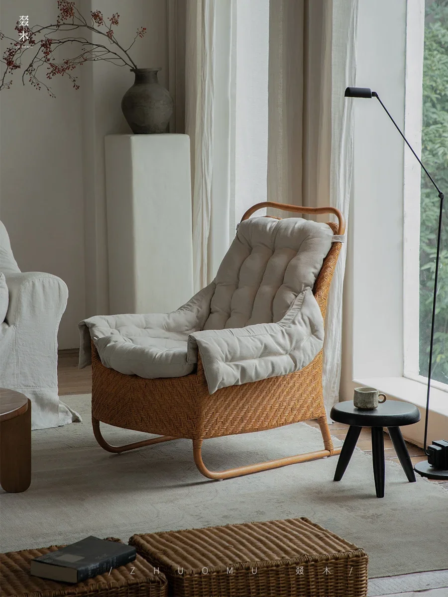 

South East Asia Rattan Art\ Retro Style Indonesian True Rattan Designer Leisure Rattan Chair Homestay Balcony Sofa Single Chair