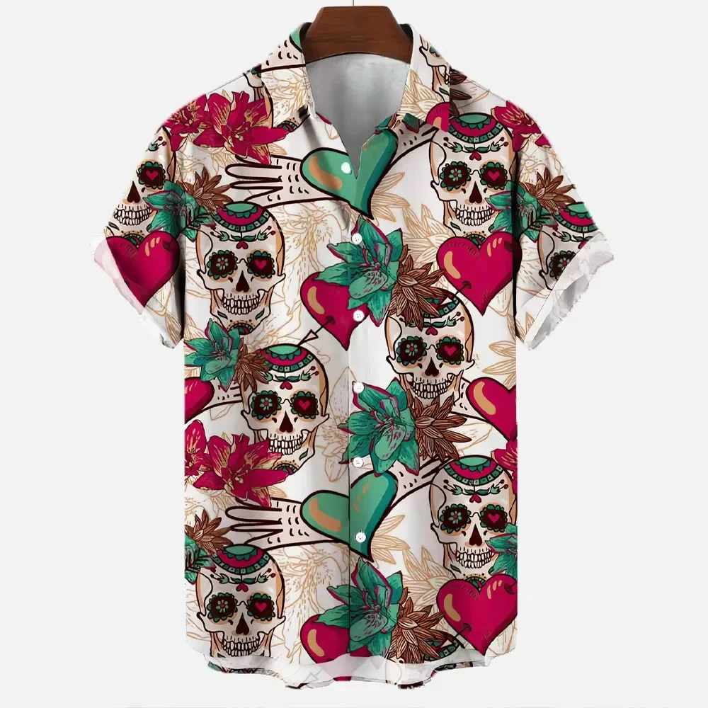 3d Skull Party Hawaiian Shirt Men's Casual Loose Breathable Summer Men Streetwear Short Sleeve Beach EU Size