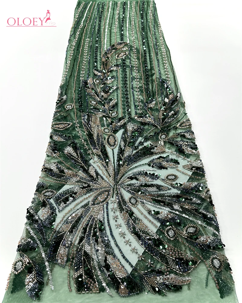 

OLOEY African Groom Lace Fabric 2026 High Quality French Tulle with Sequins Embroidery Beads for Party Dresses