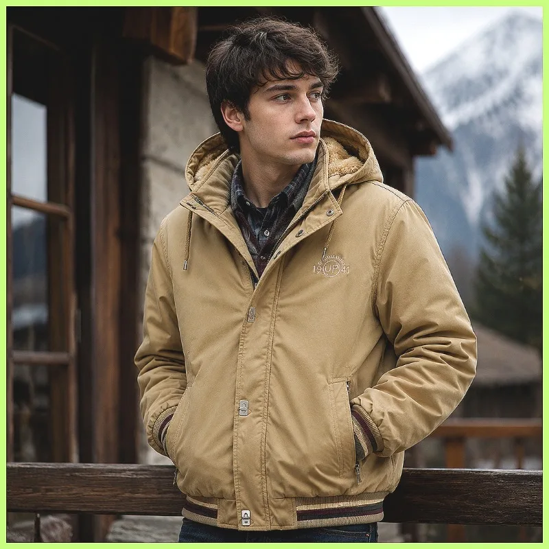 Men's Winter Quilted Puffer Jacket Cotton Thickened Fleece Lined Warm Loose Fit Plus Size Hooded Windproof Outdoor Casual Wear
