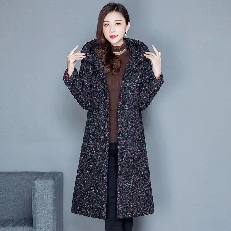 Mother Cotton-Padded Jacket Women Winter New Middle-Aged Elderly Warm Down Cotton Parkas National Wind Flowers Thickened Ladies