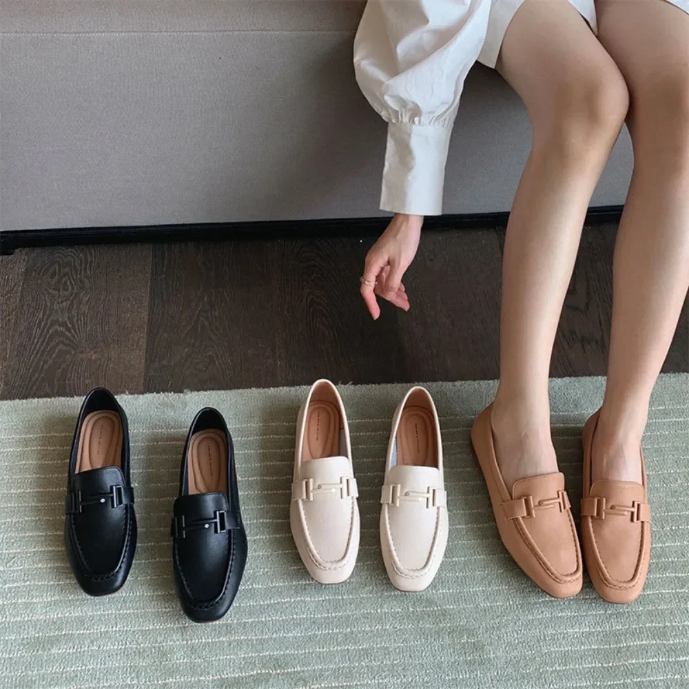 Single Shoe Women\'s 2026 Autumn New Loafers Lazy One Foot Flat Shoes Womens Shoes British Leather Shoes for Women Flats Ladies