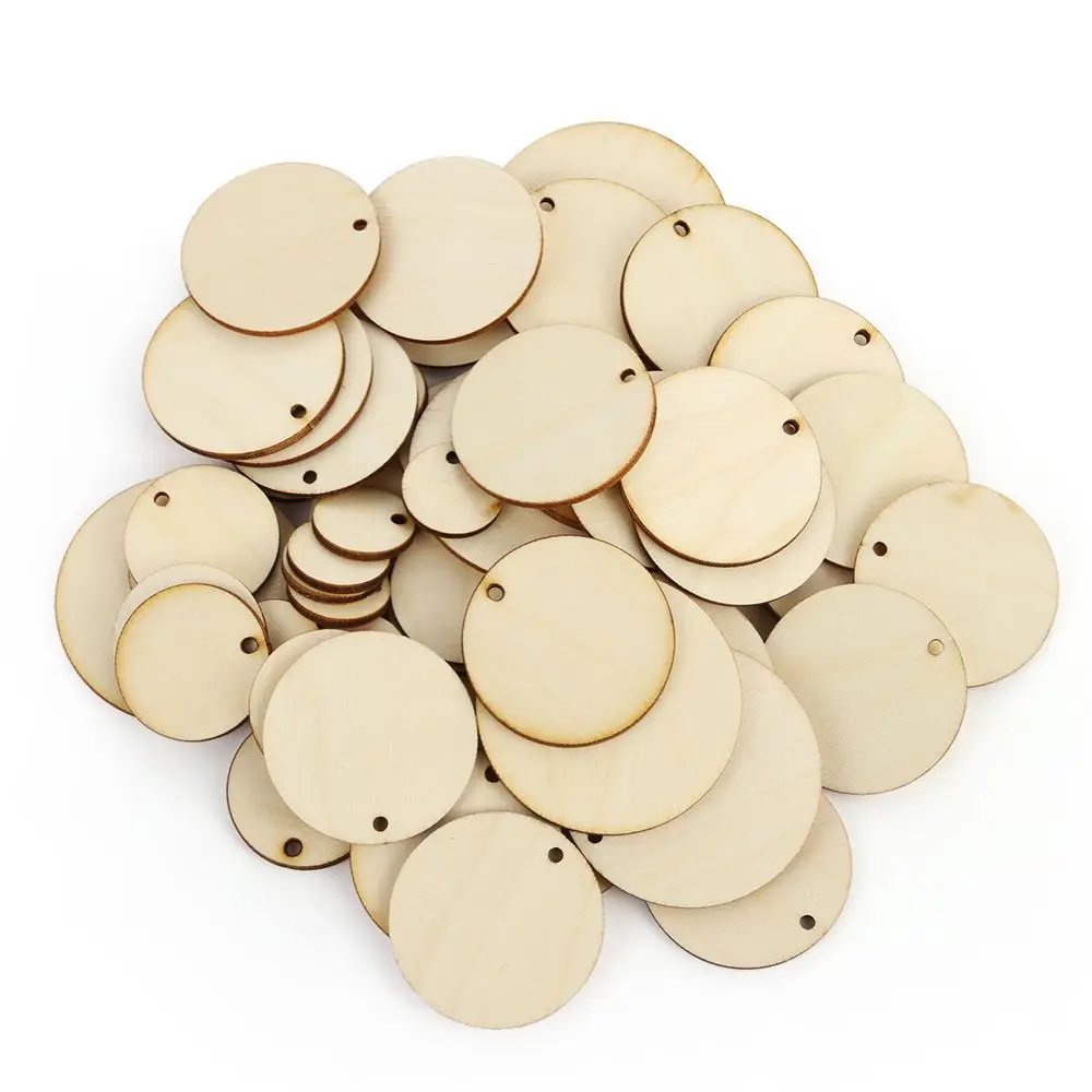 50pcs Round Shape Natural Wooden Ornament Scrapbooking Wood DIY Craft Home Decoration Handmade Wood Piece Hanging Pendant