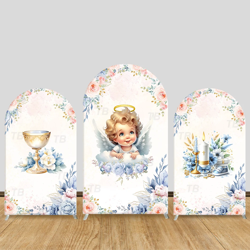 

Angel-themed Arch Backdrop Cover Floral Pattern, Baby Baptism Party Home Indoor Decoration, Photo Booth, Festive Supplies